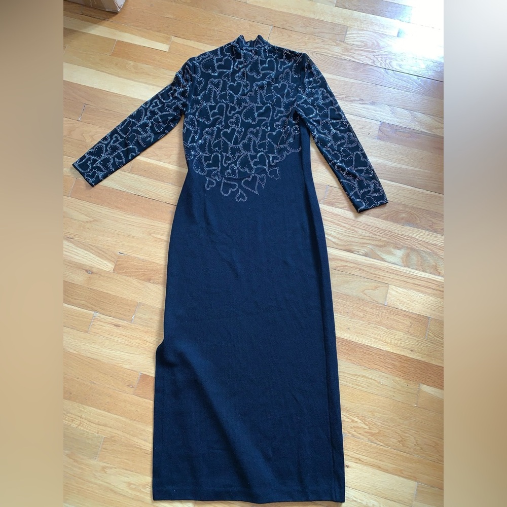 Elegant St. John Couture Black Long Sleeve Dress
